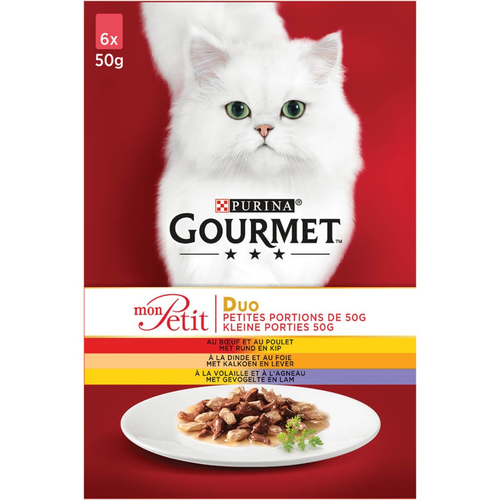 Gourmet Mon Petit Intense med oksekød og kylling, kalkun og lever, fjerkræ og lam