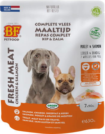 BF Petfood Kødmåltid kylling med laks hundefoder (90 g)