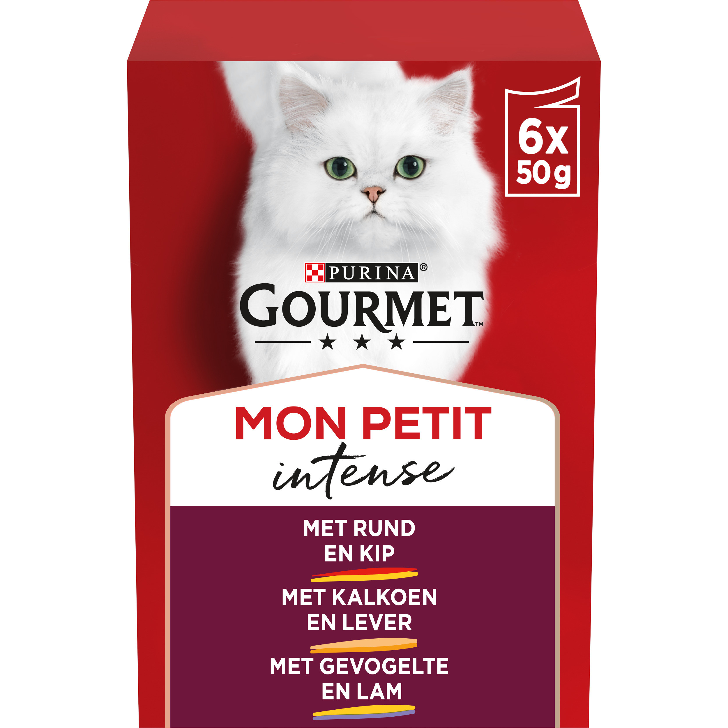 Gourmet Mon Petit Intense med oksekød og kylling, kalkun og lever, fjerkræ og lam