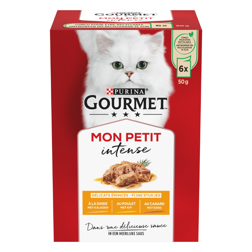 Gourmet Mon Petit Intense med fjerkræ vådfoder til katte