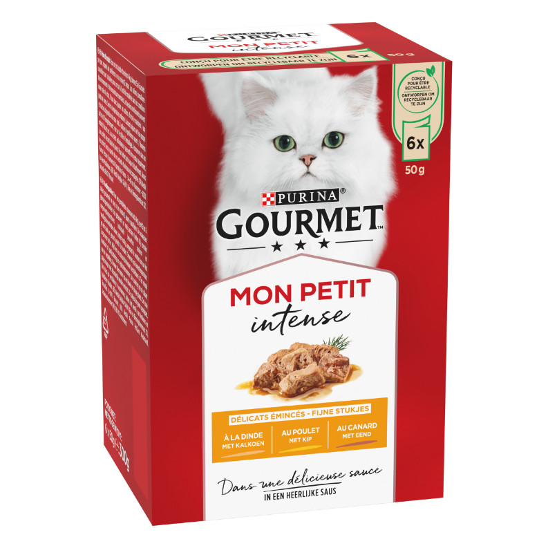 Gourmet Mon Petit Intense med fjerkræ vådfoder til katte