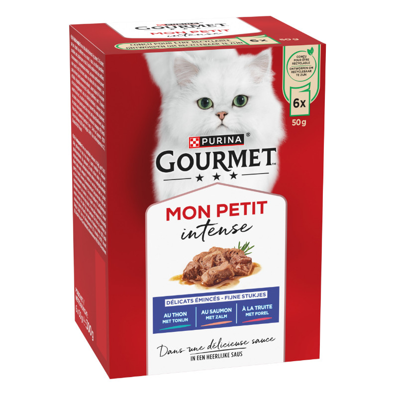 Gourmet Mon Petit Intense med tun, laks eller ørred vådfoder til katte