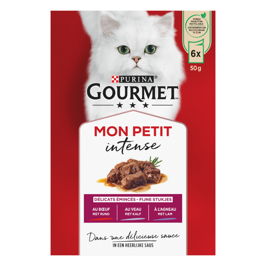 Gourmet Mon Petit Intense med oksekød, kalvekød, lam vådfoder kat (50 g)