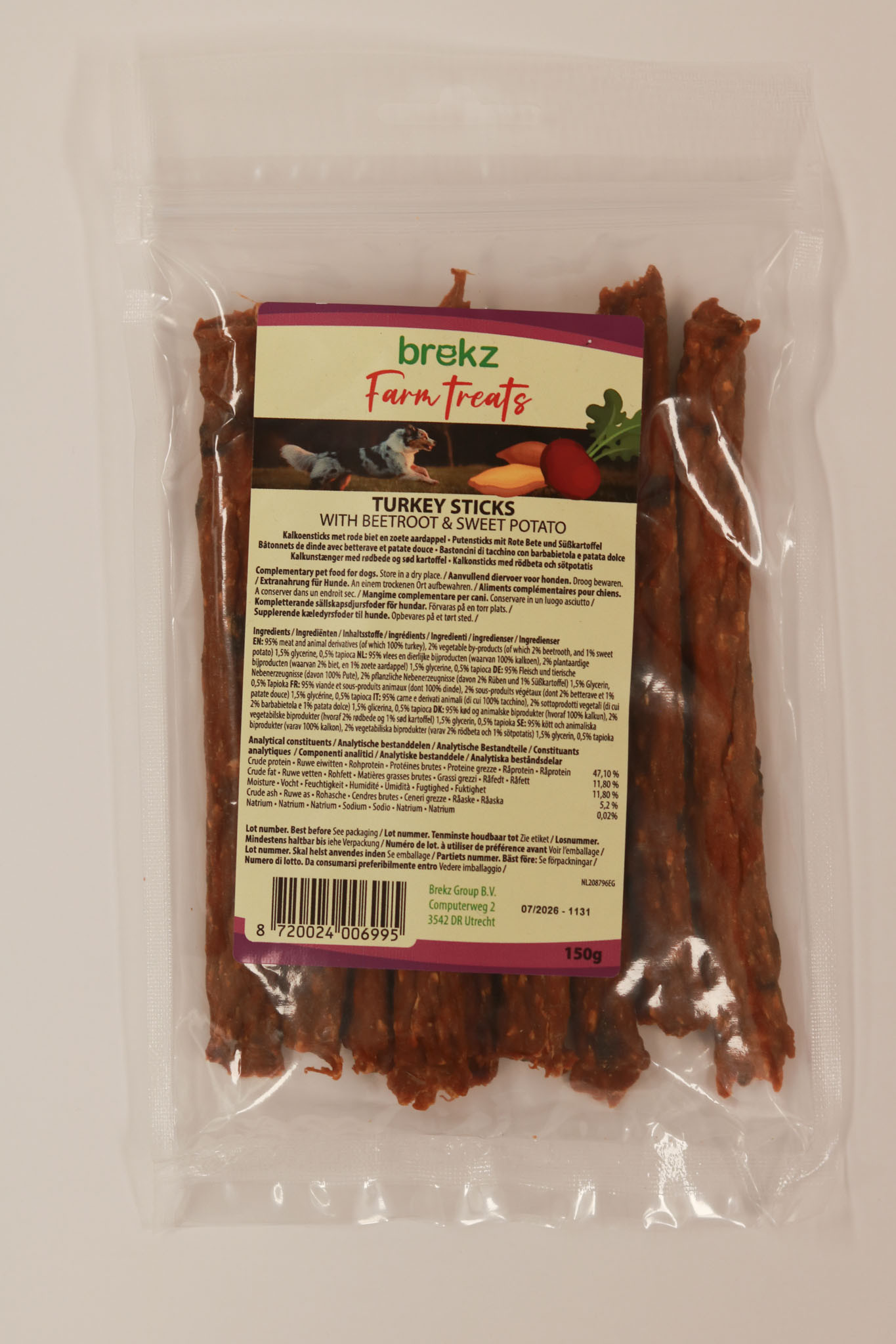 Brekz Farm Treats Kalkunsticks med rødbede og sødkartoffel hundesnack