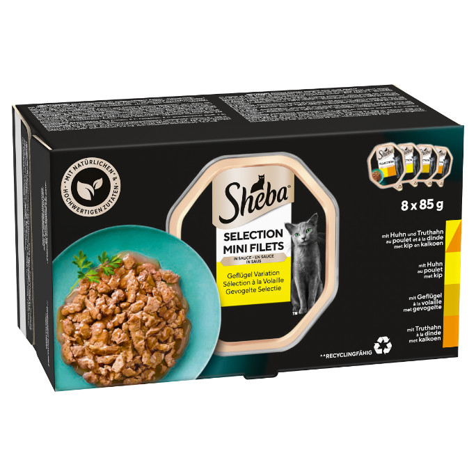 Sheba Mini Filets Poultry Selection (fjerkræ) i sovs vådfoder til katte (bakker 85g)