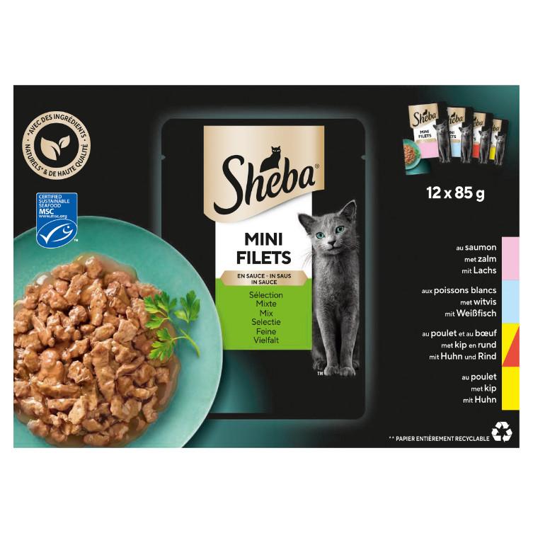 Sheba Mini Filets Chef Selection i sovs vådfoder til katte (poser 85 g)