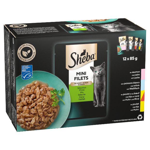 Sheba Mini Filets Chef Selection i sovs vådfoder til katte (poser 85 g)